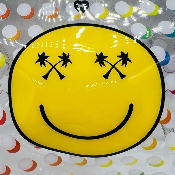 PINK  CLEAR COSMETIC BEACH BAG WITH A HAPPY FACE AND POLKADOTS MADE PVC PLASTIC - Picture 12 of 14